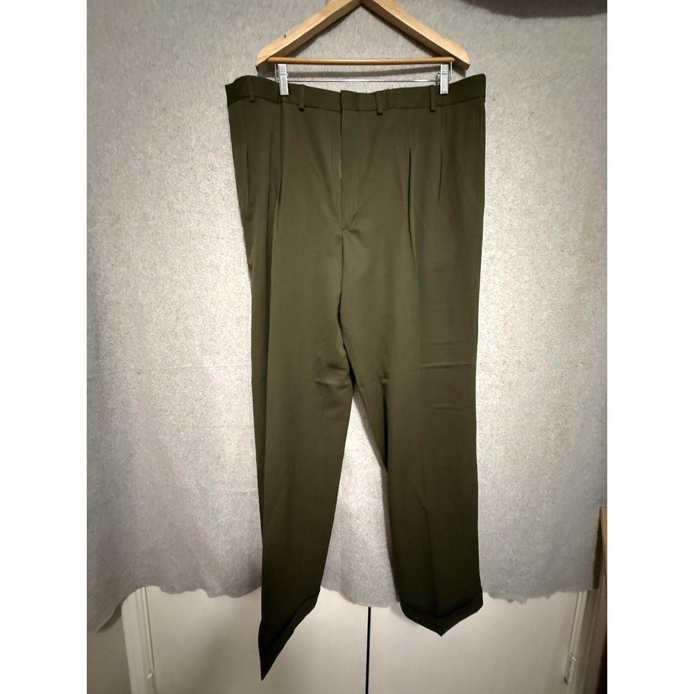 Lands' End Dress Pants Mens 43x32 Green Pleated Classic Fit Cuffed Office
